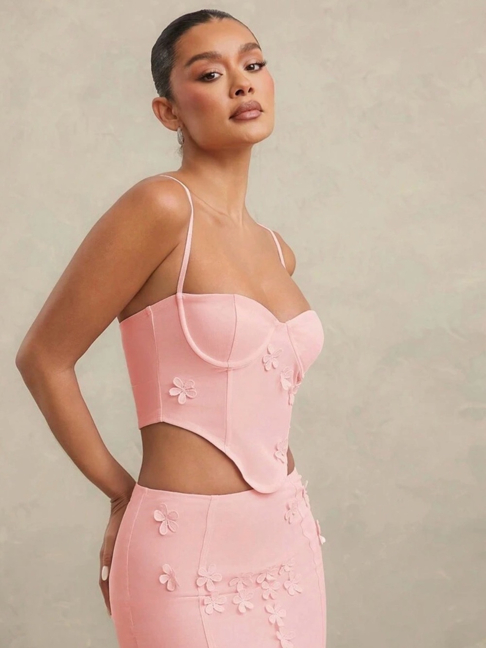 SHEIN Pink Floral Corset and Maxi Skirt Set